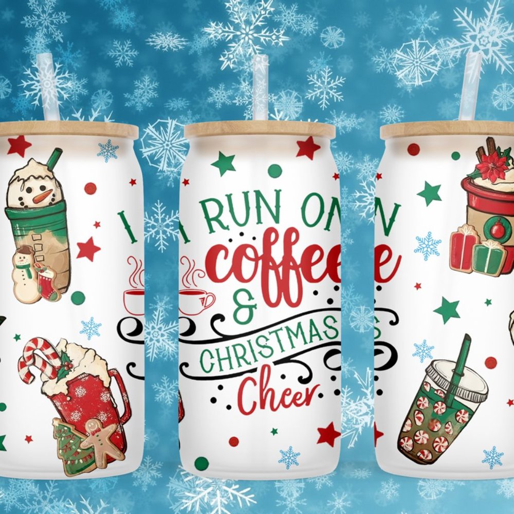 I Run on Coffee and  Christmas 16 oz Libbey Can